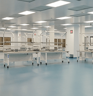 cleanroom laboratory mobile workbench with overhead lights