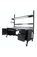 esd workbench with lower cabinets and shelf