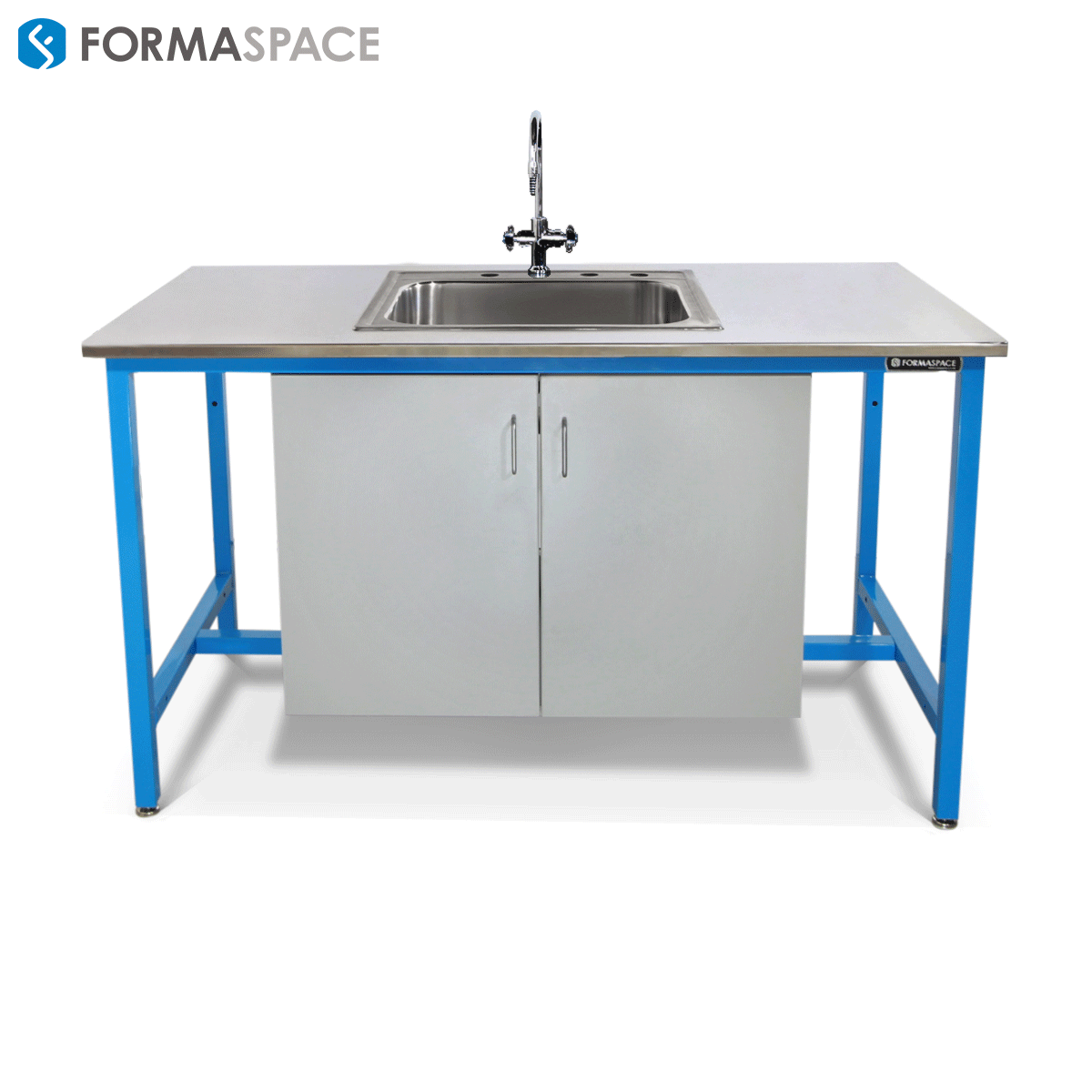 bench with lower gray laminate cabinets