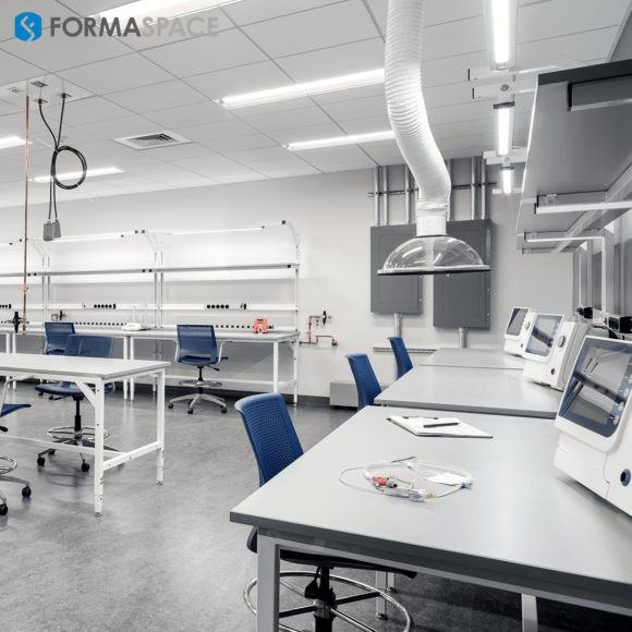 cleanroom laboratory mobile workbench with overhead lights