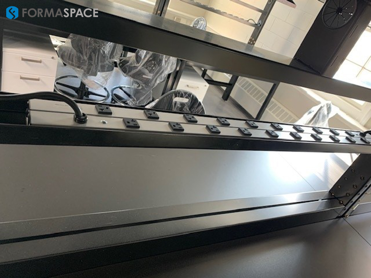electric outlets integrated into a lab desk