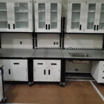 mobile wetlab workbenches with storage and electrical outlets