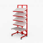 ESD vertical server storage rack with angled shelves