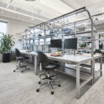 Electronics engineering lab with collaborative workstations