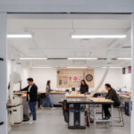 Maker space workshop with custom fabrication workbenches