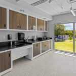 Science classroom storage wall with ADA sink