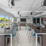 Science lab cabinetry with integrated sink