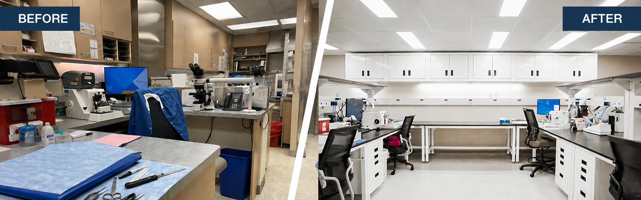 CoxHealth clinical laboratory before and after renovation